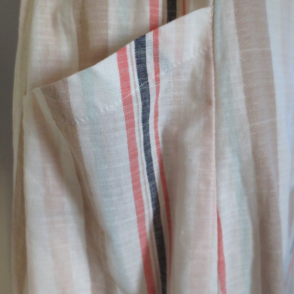Cottage Core Button Down White & Tan Cotton Strip… - image 6